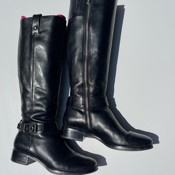 MICHAEL KORS BLACK SILVER TALL RIDING BOOTS - Picture 2 of 10